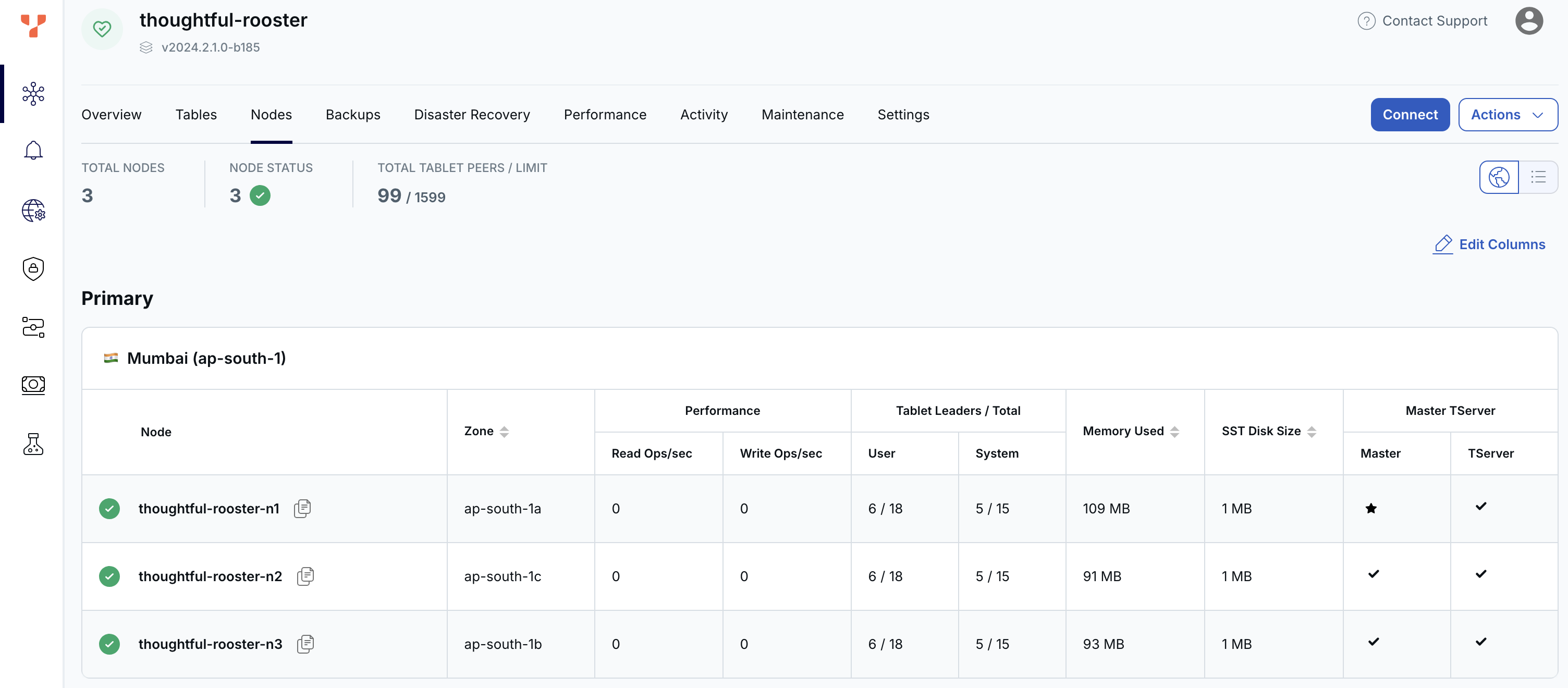 Cluster Nodes tab